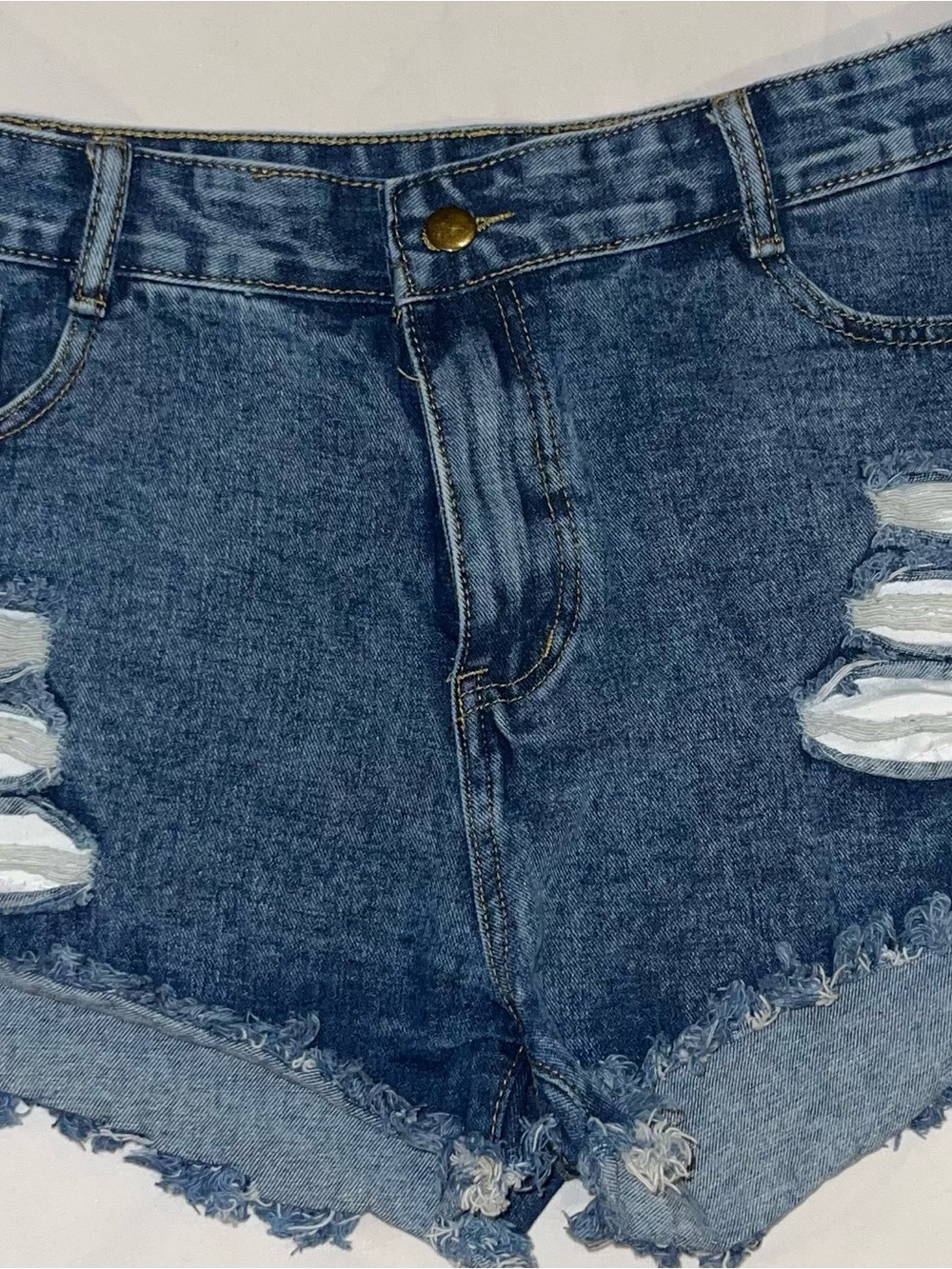 SHEIN Dark Blue Distressed High-Rise Jean Shorts